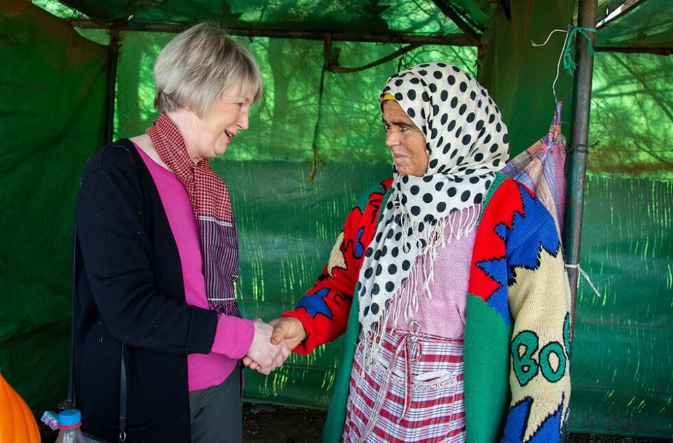 shaking hands at a party